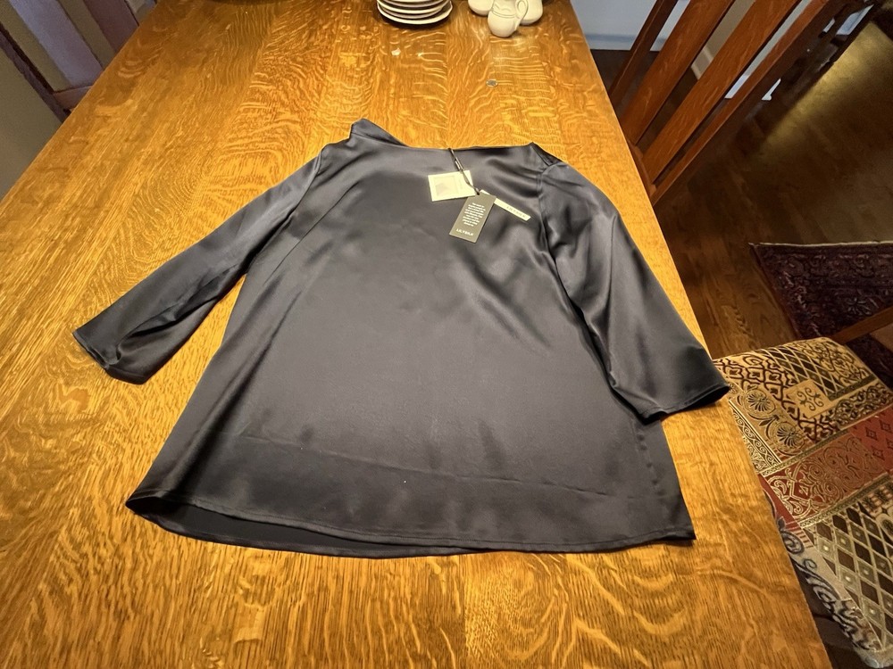 LILYSILK Black Silk Blouse Top Womens 3/4 Sleeve Crew Neck Shirt Minimalist NWT