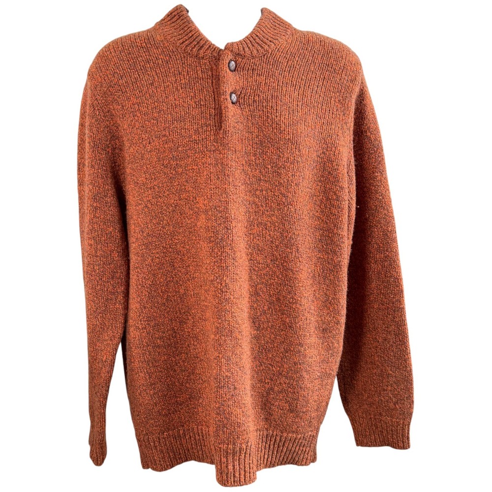 LL Bean Mens Henley Ragg Wool Sweater Size L Tall Lambswool Cabin Outdoors Camp