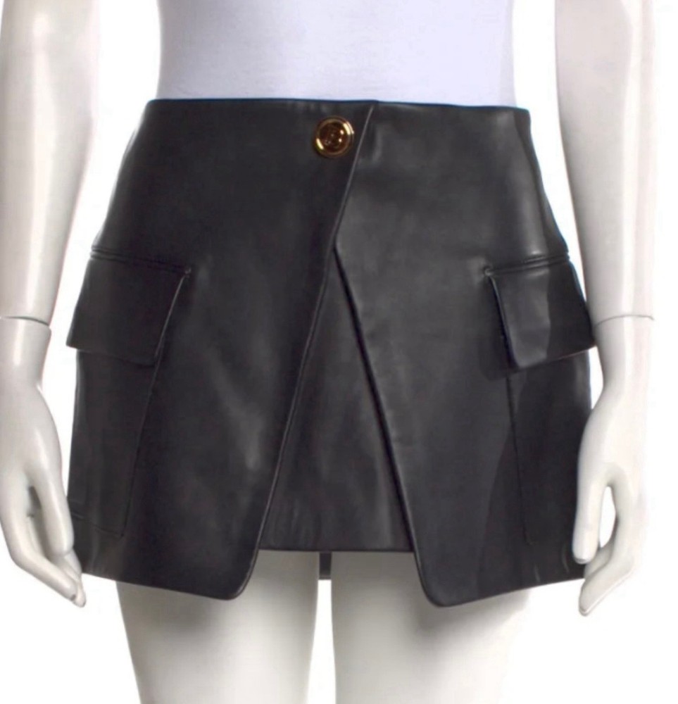Balmain Lambskin Leather Skirt Black Size 34 Women’s
