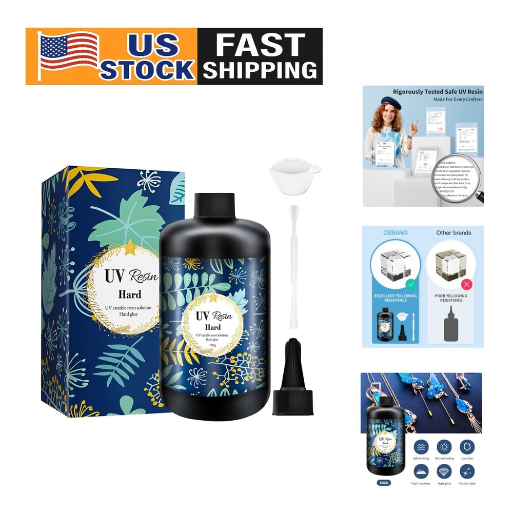 Crystal Clear UV Curing Resin 500g - Fast Hardening Non-Toxic Jewelry Making Craft Resin
