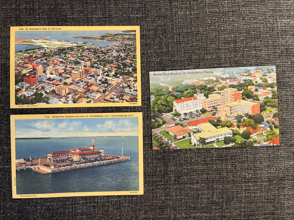 Linen Postcards Florida~ St. Petersburg From An Airliner•Recreation Pier & More