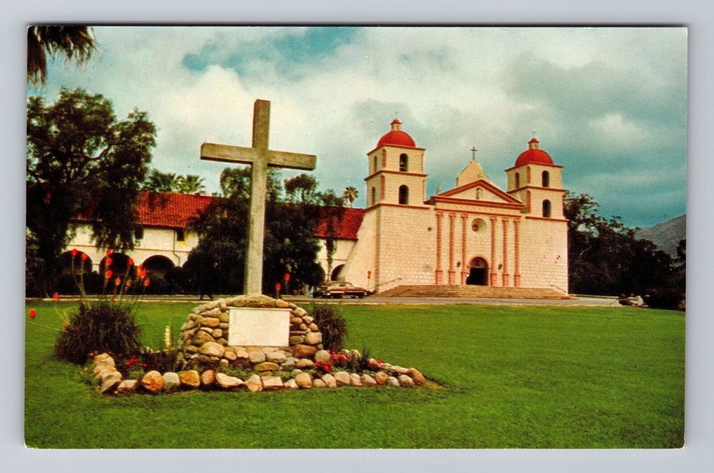 California CA Santa Barbara Mission Front View Of Mission Vintage Postcard