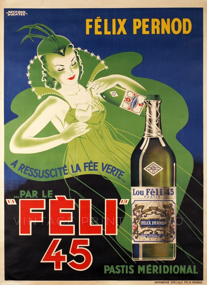 French Absinthe Pernod  Art Deco Green Fairy Liquor Giclee Canvas Print 20x28-image