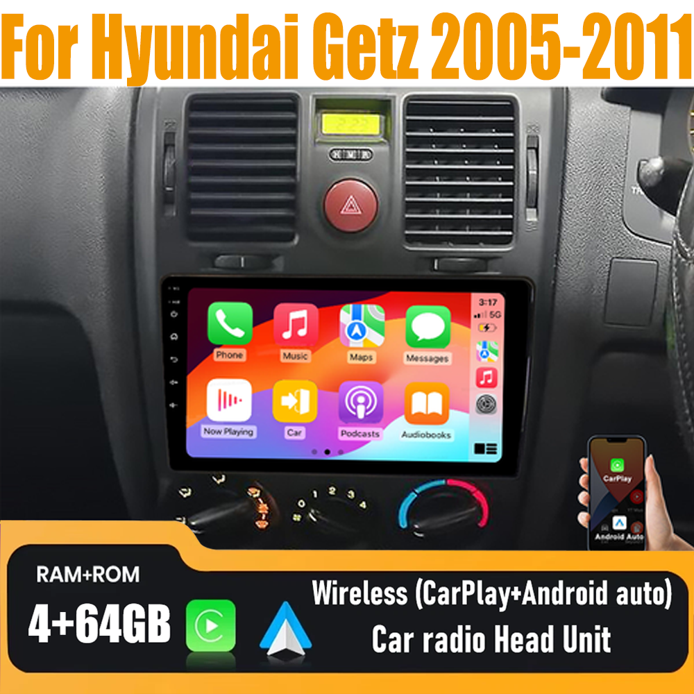 9'' Wireless Carplay Android Auto Head Unit Car Radio For Hyundai Getz 2005-2011