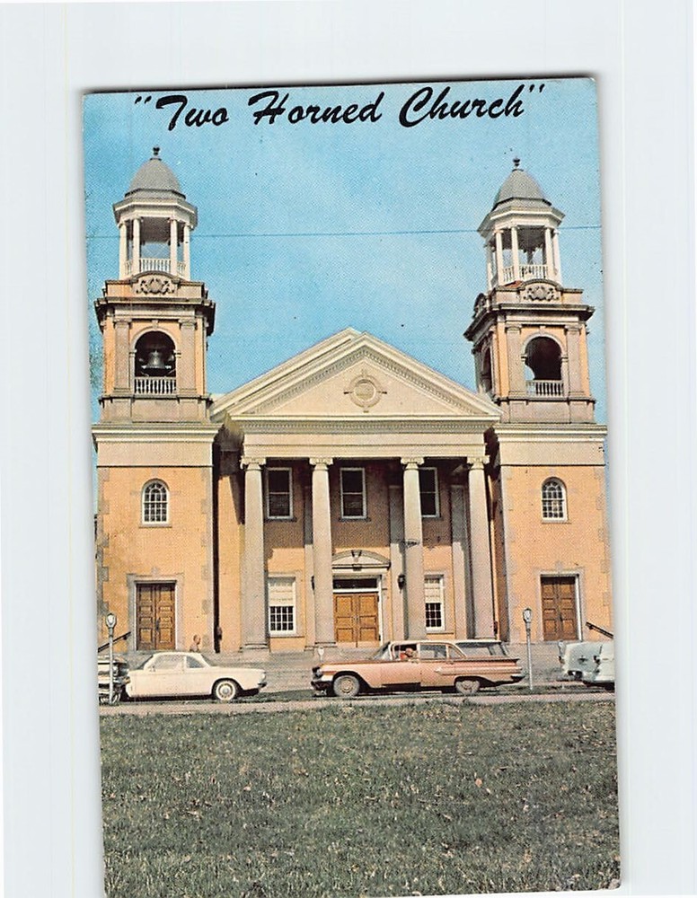 Postcard Two Horned Church/First Congregational Church Marietta Ohio