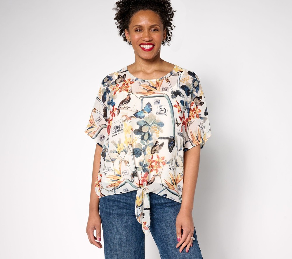 nicole by Nicole Miller Women's Top Sz S Luxe Chiffon Tie Multi-colored A689903
