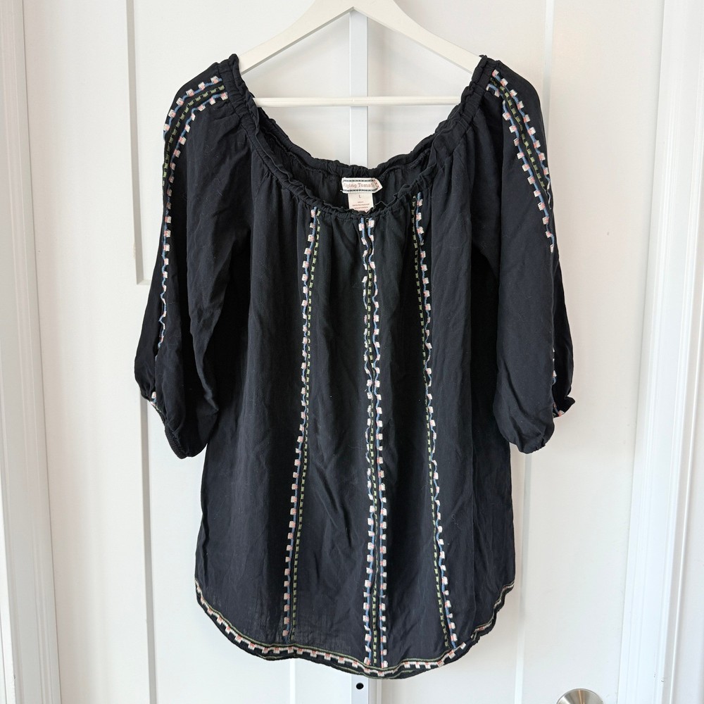 Flying Tomato Black Embroidered Off Shoulder Boho Peasant Blouse Womens Large