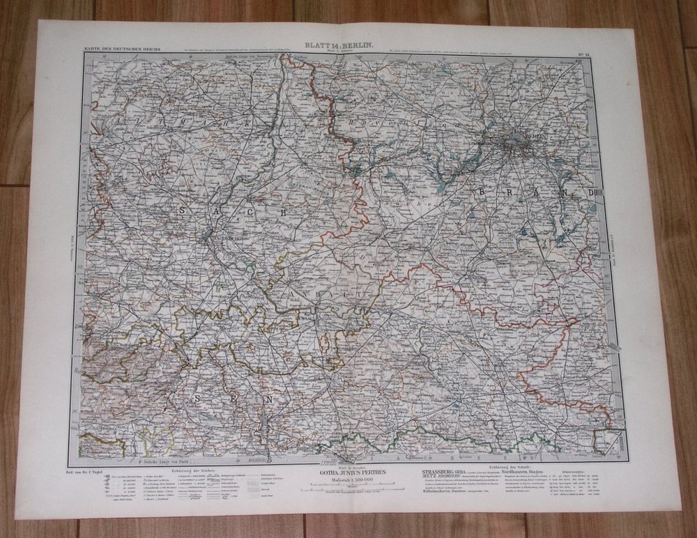 1908 Original Antique Map Of Berlin Saxony-Anhalt Dessau Magdeburg Germany