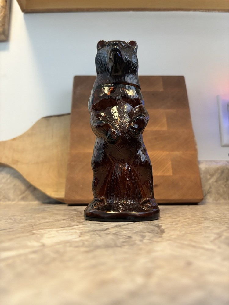 Avon Kodiak Bear Wild Country Aftershave Empty Bottle, 6 Oz, Brown Glass