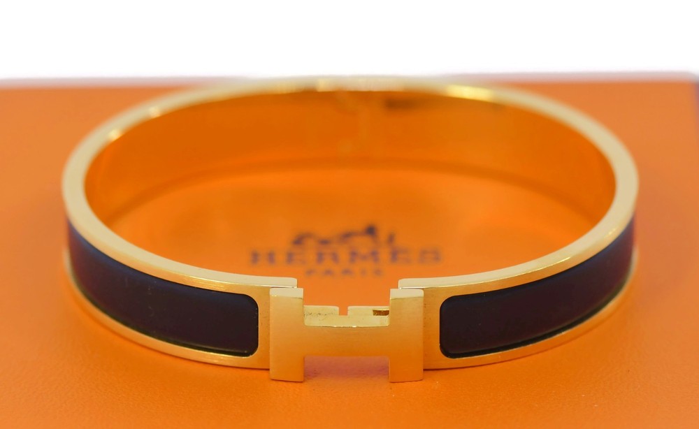 Hermes H Clic Clac enamel bangle bracelet with gold-tone hardware