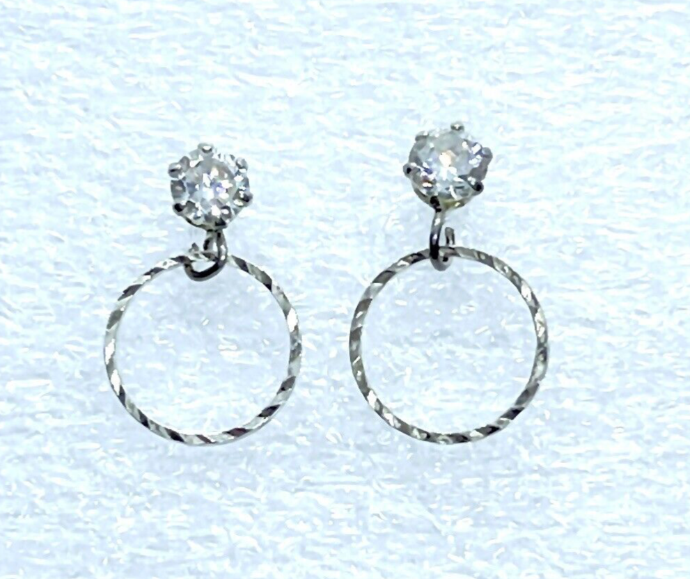 Vintage Sterling Silver Hoop Earrings with White Stone Stud Dangle Design