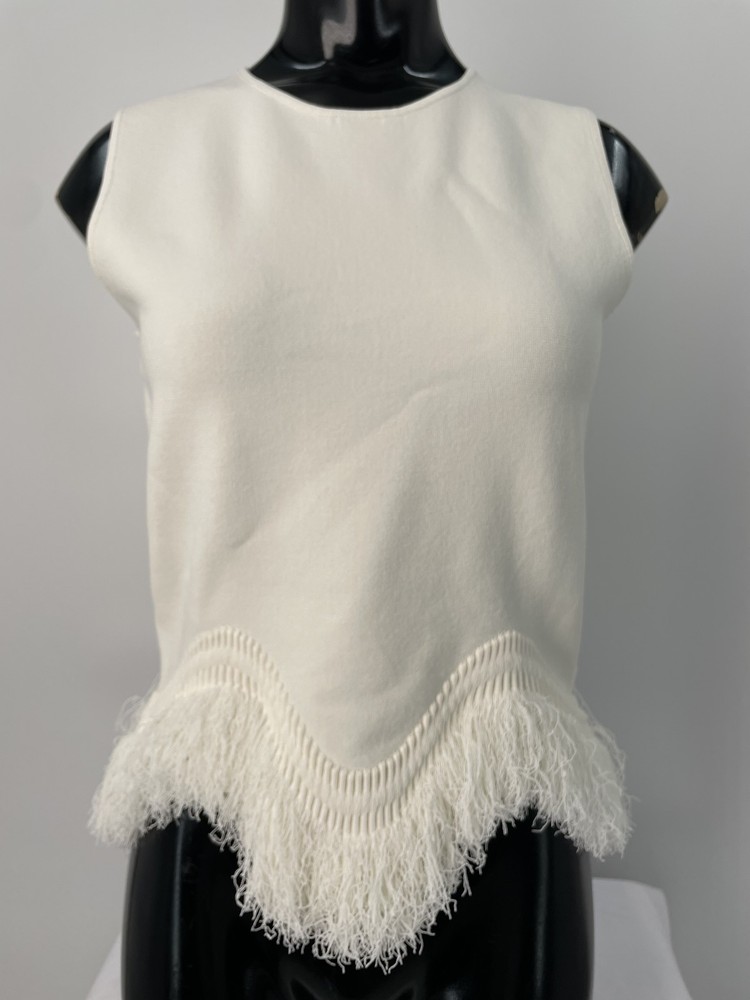 Ulla Johnson Womens Top Ivory Size P Koa Knit Fringe Sleeveless Round Neck