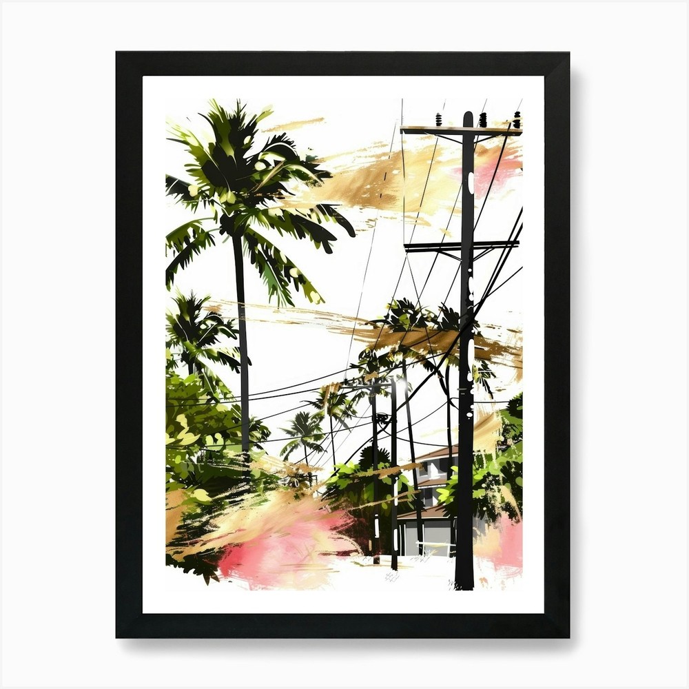 Palm Trees In The Street Art Print Framed Wall Art Poster Canvas Print Picture