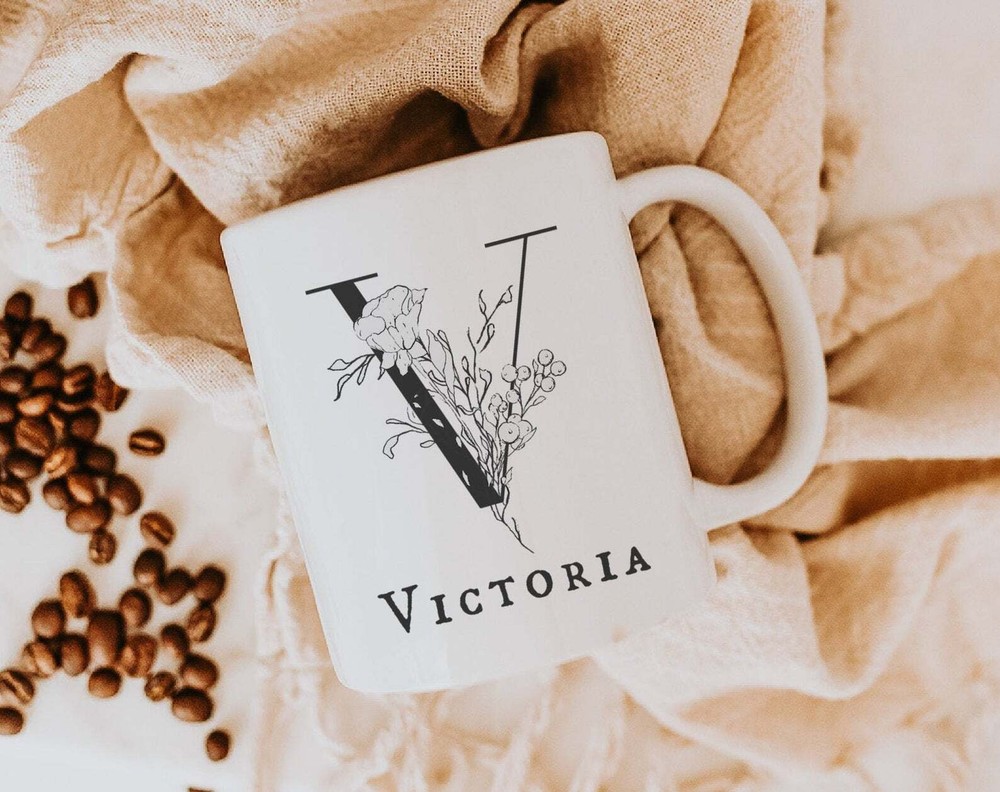 Pretty Floral Mug Personalized Coffee Mug With Floral Design Custom Floral