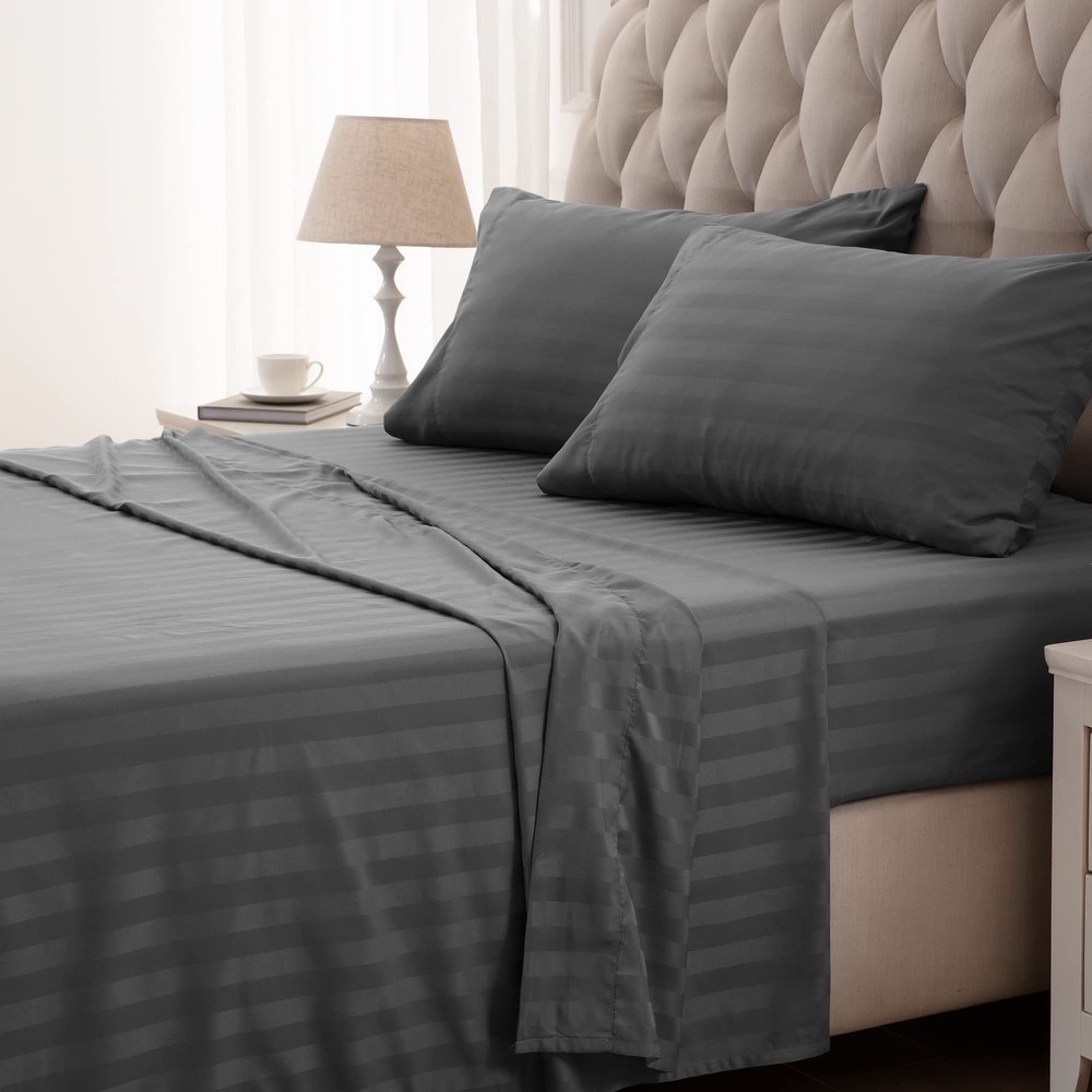 Striped Cooling Sheets Set King Size - Fitted Flat Sheet & Pillowcase Sets 4 ...