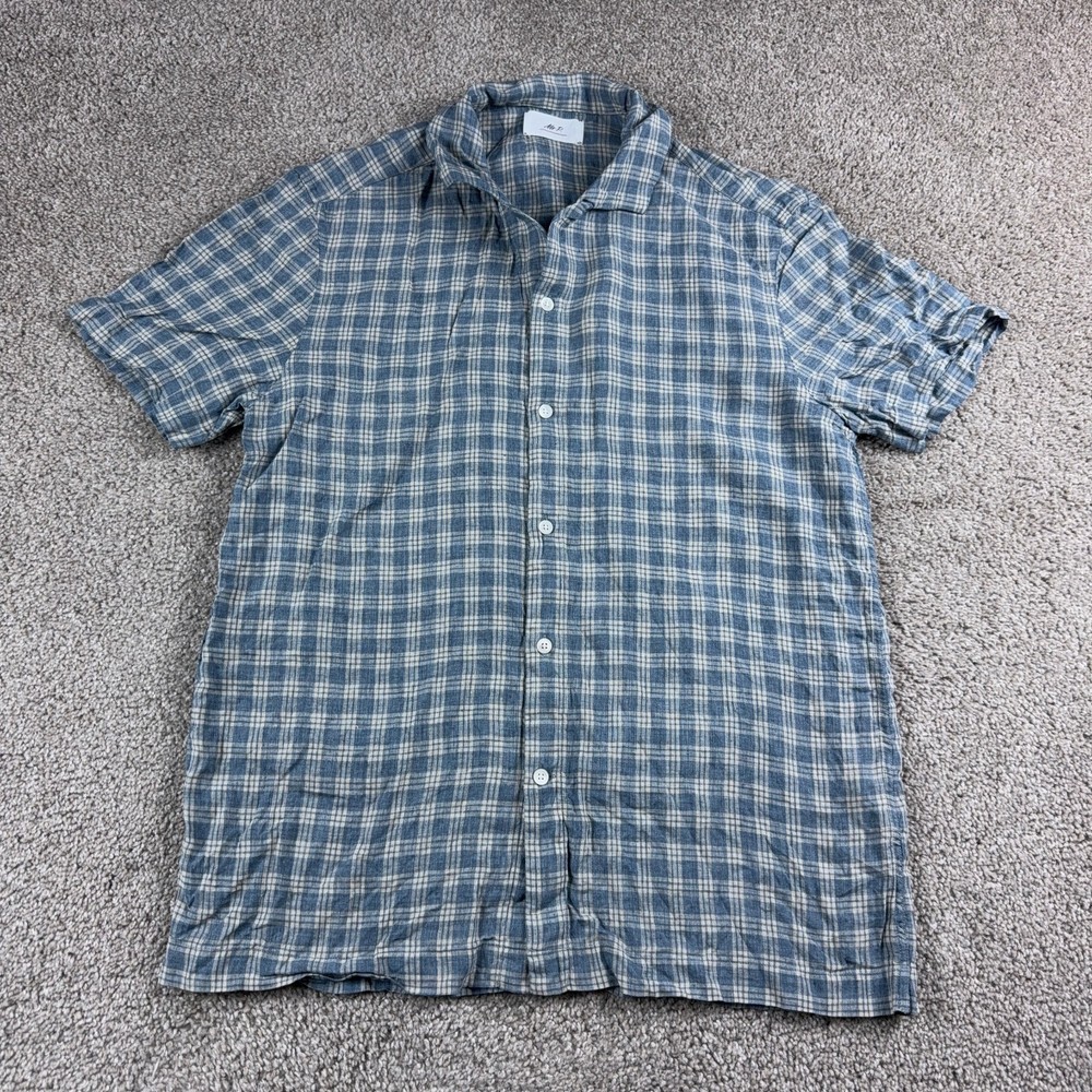 Mr P Porter Shirt Mens Small Blue Gray Linen Button Up Camp Collar Breathable