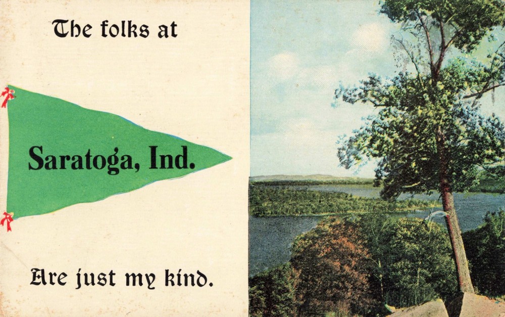 Banner Greetings from Saratoga Indiana IN c1910 Postcard