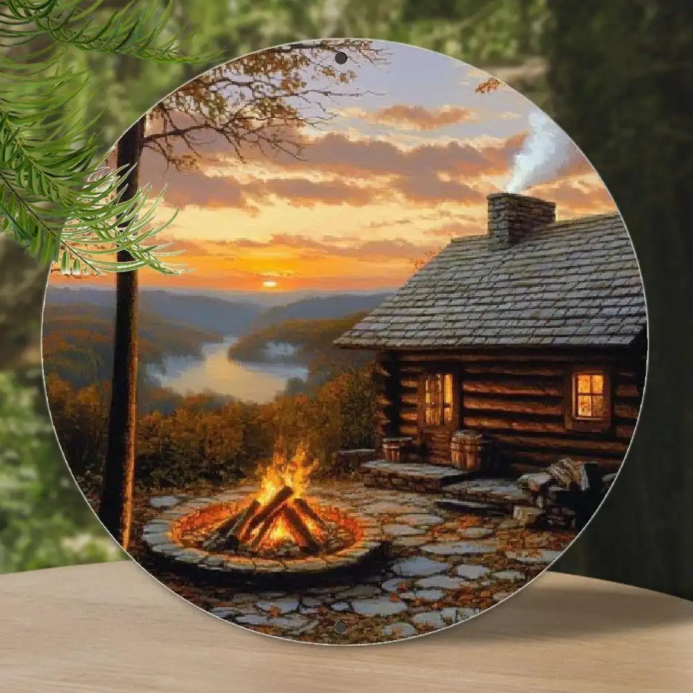 Vintage Cabin Sunset Metal Wall Decor Rustic Farmhouse Fireplace