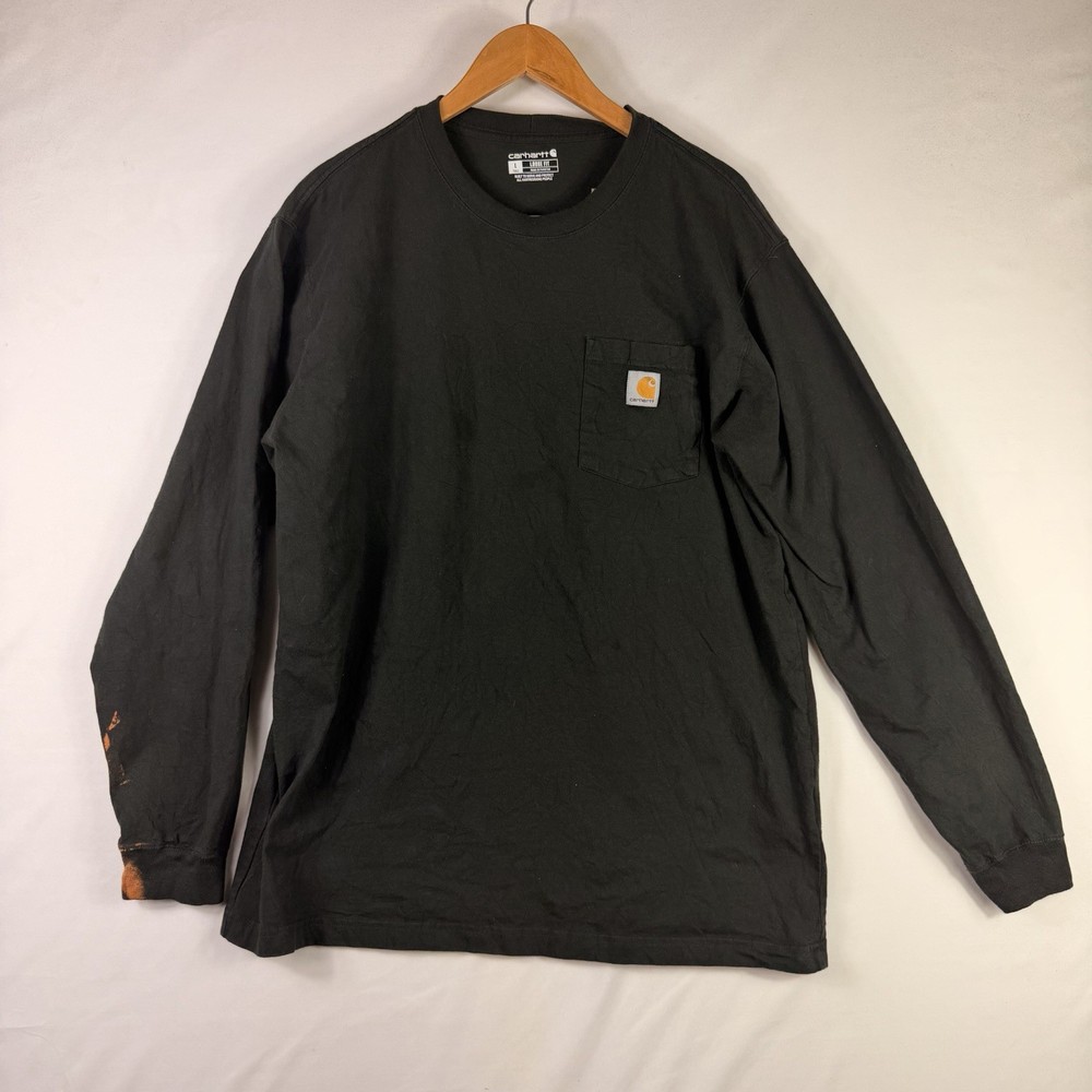 Carhartt T-Shirt Mens Large Tall Black Long Sleeve Pocket Tee Loose Fit