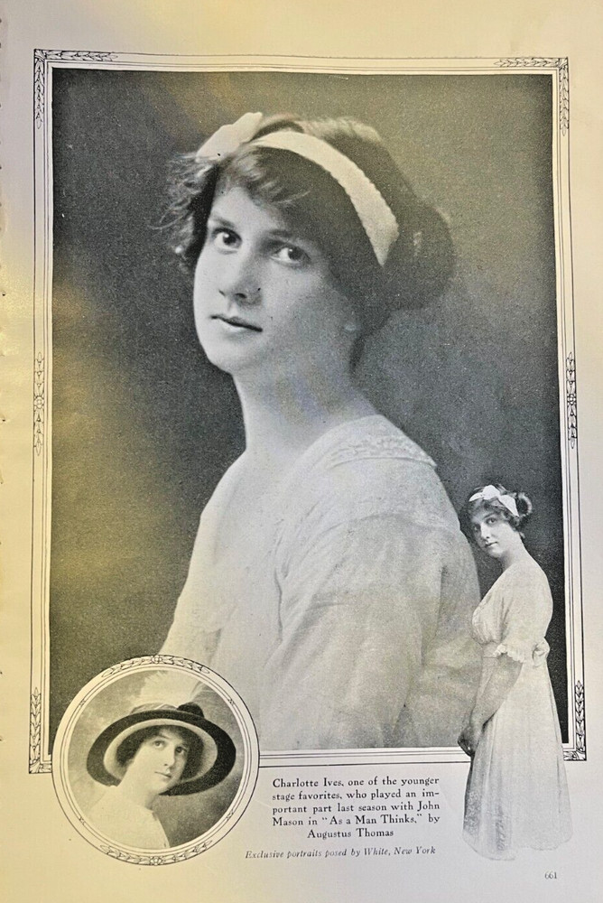 1911 Vintage Magazine Illustration Actress Charlotte Ives