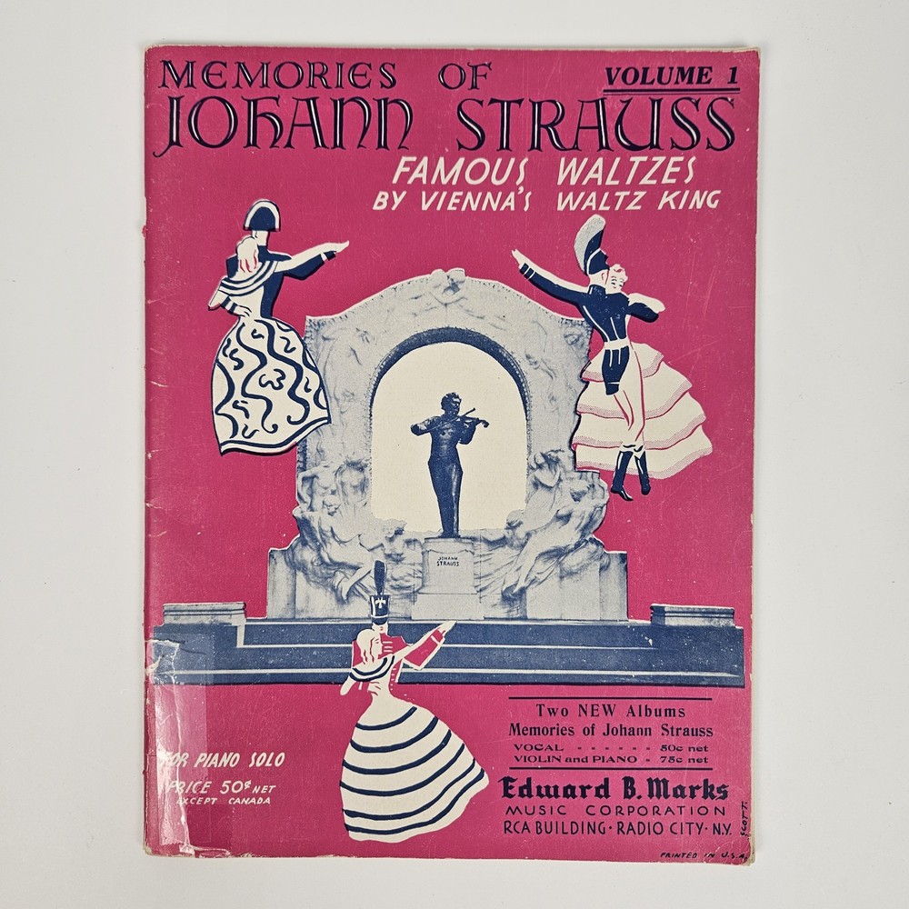 Memories Of Johann Strauss Famous Waltzes Vintage Sheet Music Piano Solo Vol 1
