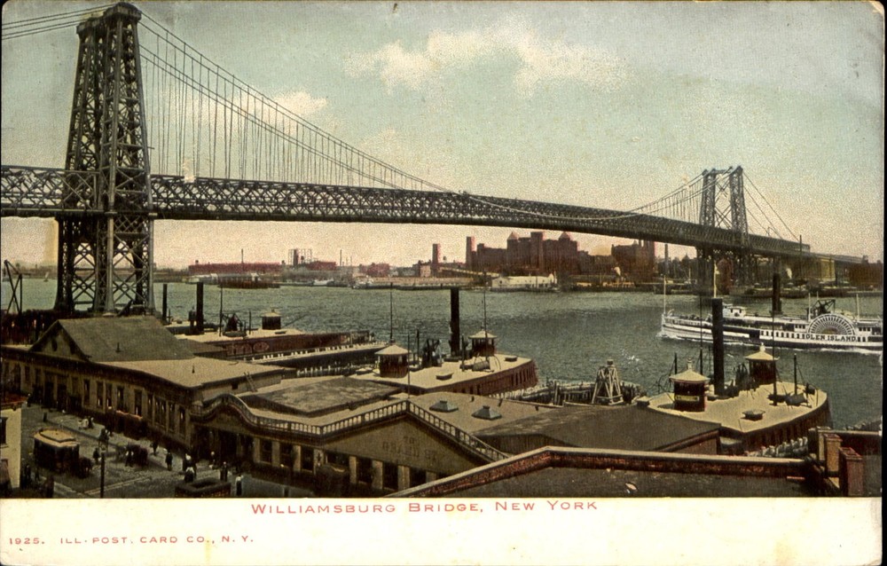 Williamsburg Bridge New York City NYC NY ~ steamboat Glen Island ~ UDB c1905