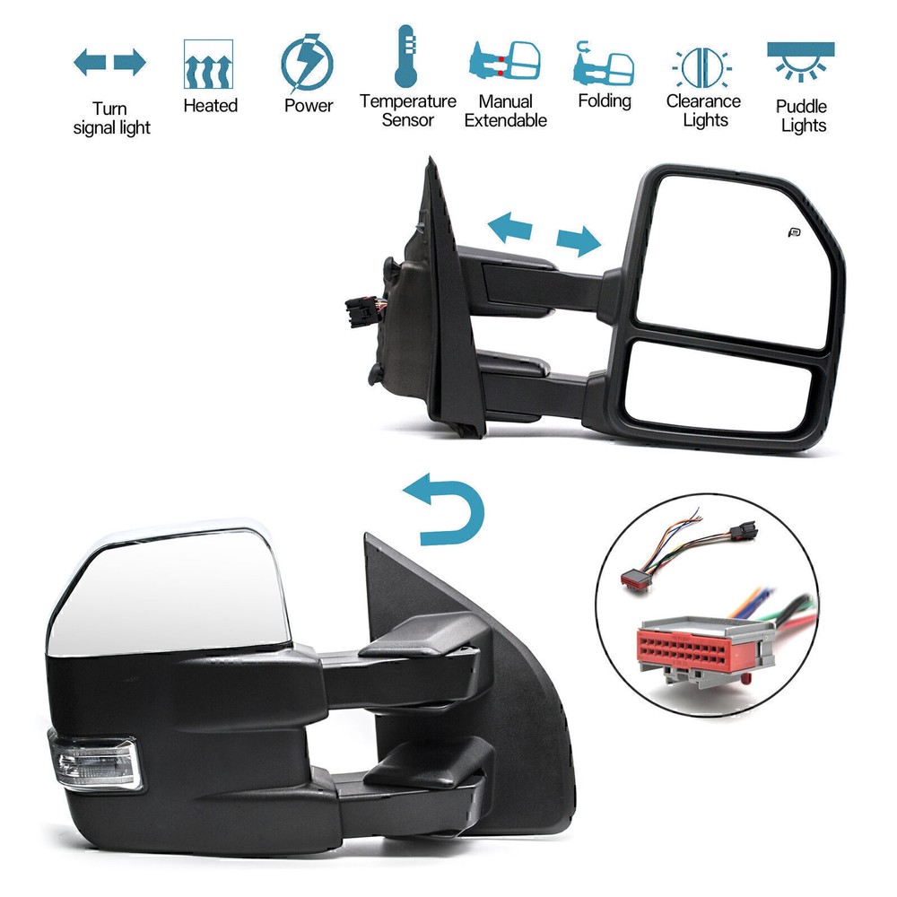 2018-2019 Ford F150 Power Heated Tow Mirrors Chrome LH RH Side