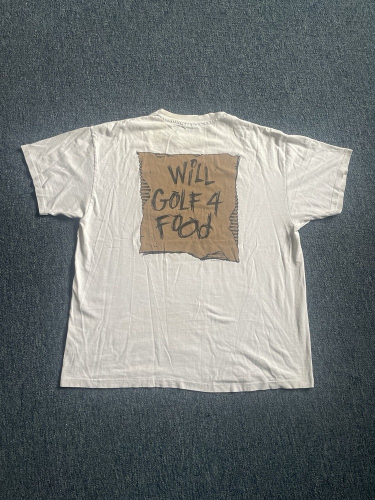 Vintage 90s Will Golf For Food Funny Script Tee White T-Shirt Size X-Large Rare