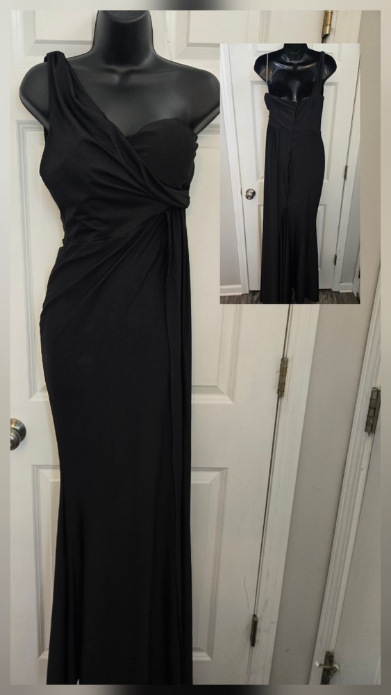 Asymmetrical One Shoulder Black Evening Gown