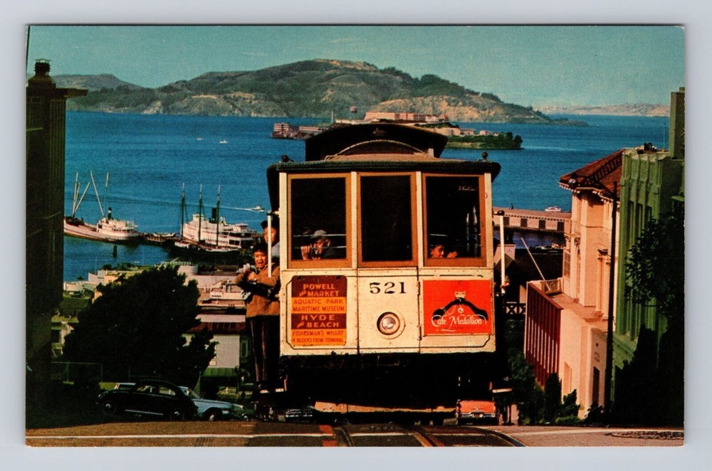 San Francisco CA-California, Cable Car On Hill Scenic View Vintage Postcard