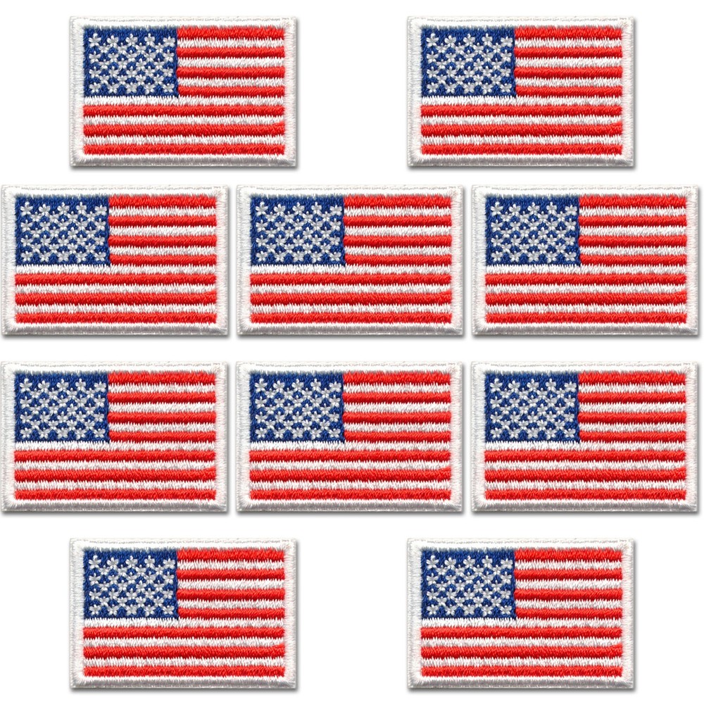 Flag Patches (10-Pack) USA Flag Embroidered Iron On Patch Applique - 1