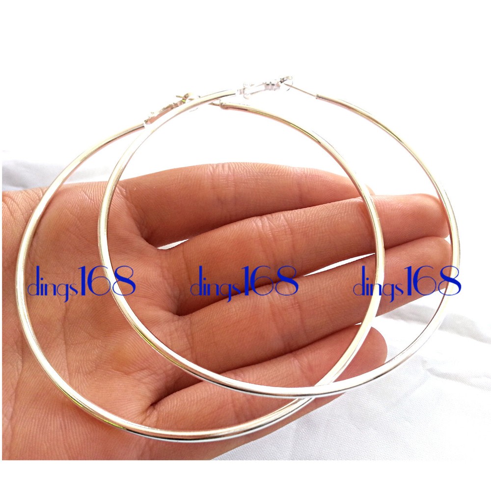 Genuine 925 Sterling Silver 3.54inch/90mm XLarge 2mm Thin Tube Hoop Earrings S2F