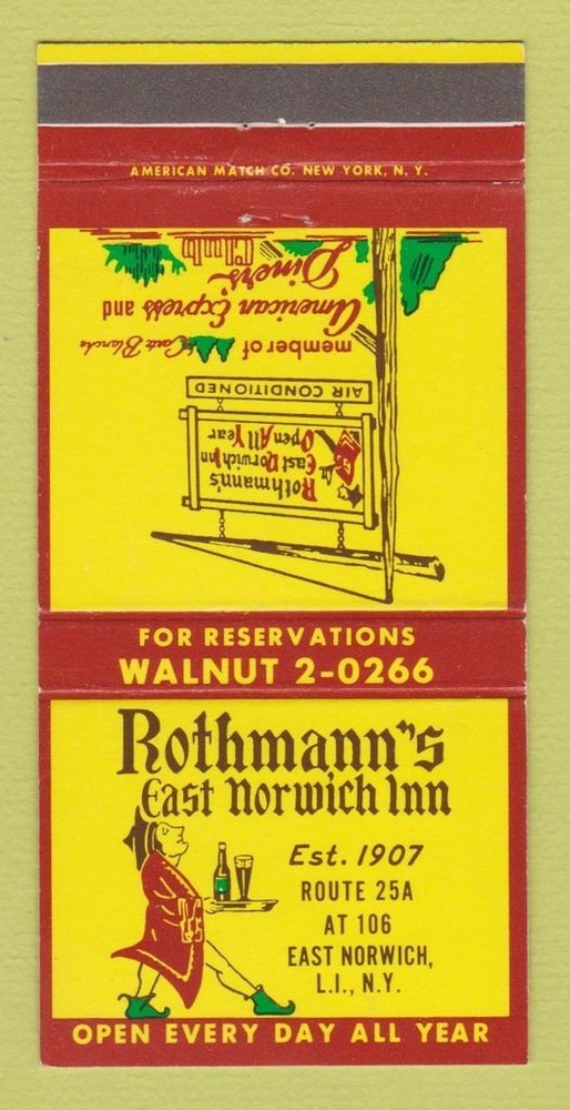 Matchbook Cover - Rothmann's East Norwich Inn LI NY 30 Strike