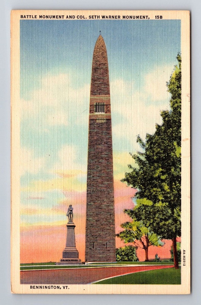 Bennington VT-Vermont, Battle Monument Col Seth Warner Monument Vintage Postcard