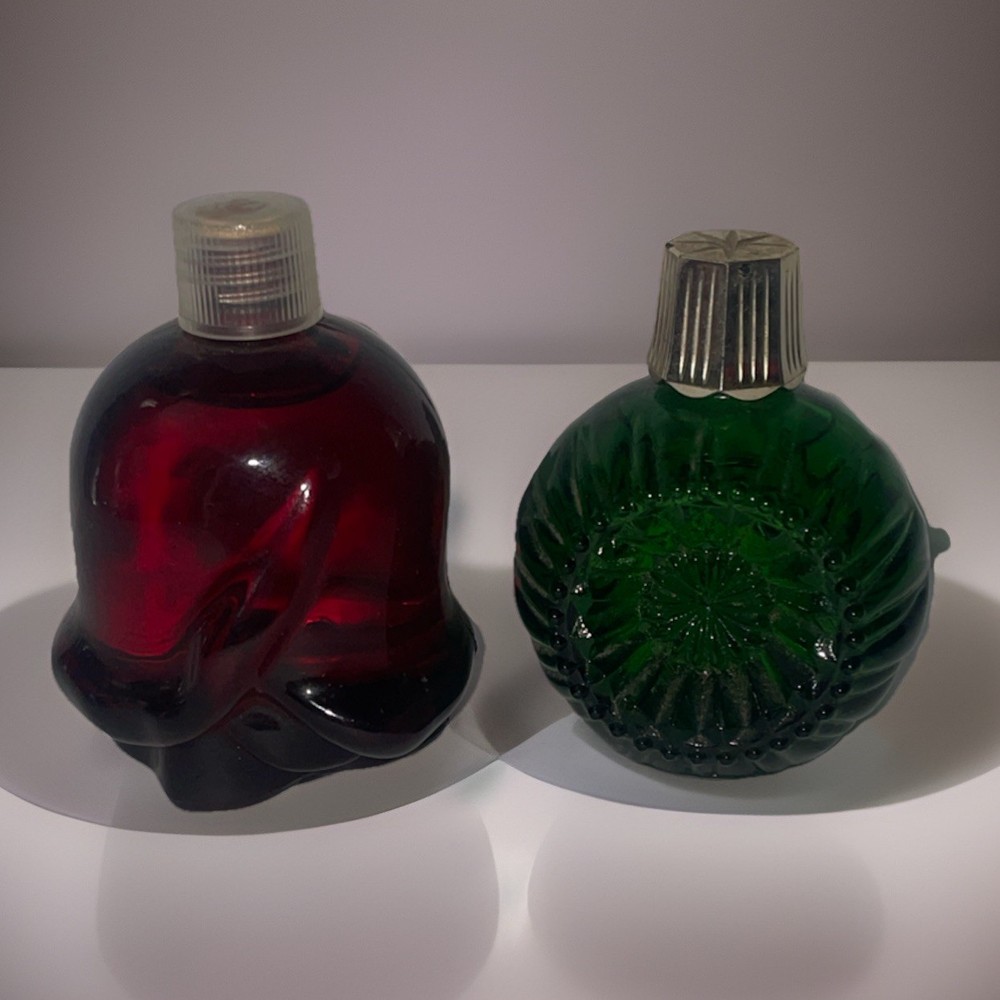 Vintage Avon Perfume Bottle Lot Ruby Red Bell & Green Glass Vanity Decor