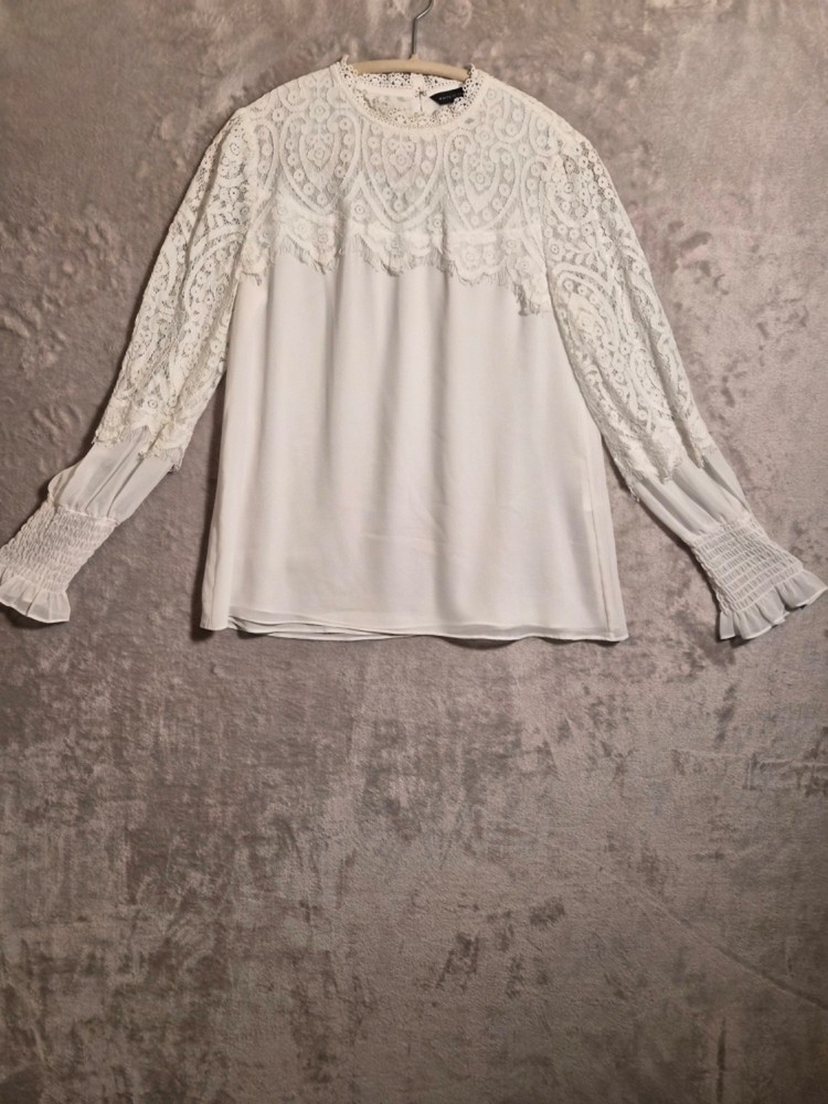 White House Black Market Ecru Women's Elise Lace Yoke Blouse Sz. 4