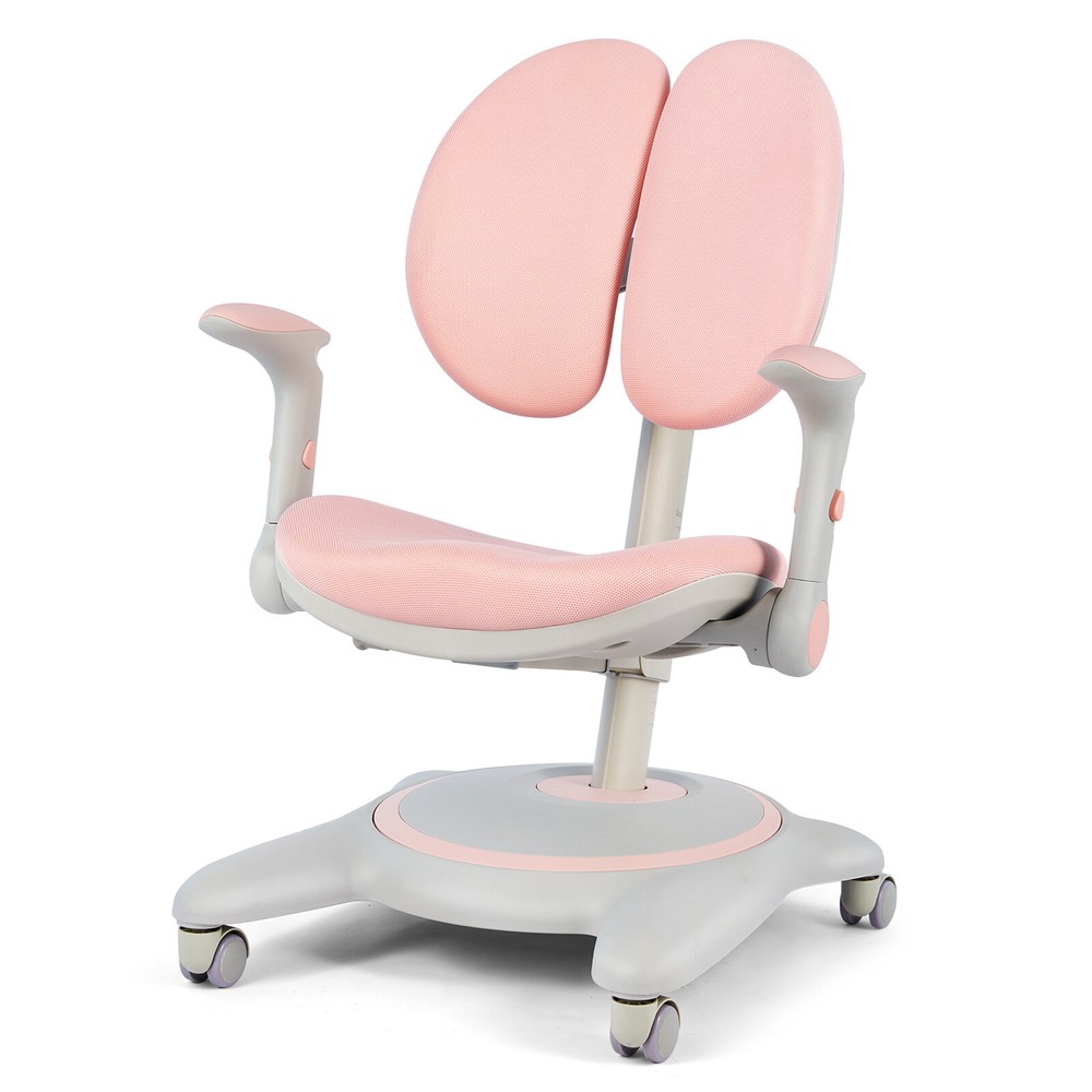Pink Kids Study Chair Height Adjust Liftable Desk Chair w/Auto Sit-Locking Wheel