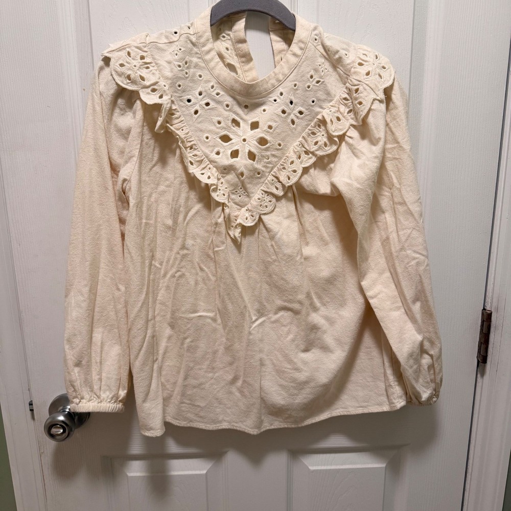 Madewell Embroidered Eyelet Collar Blouse Cream Cotton Viscose XS