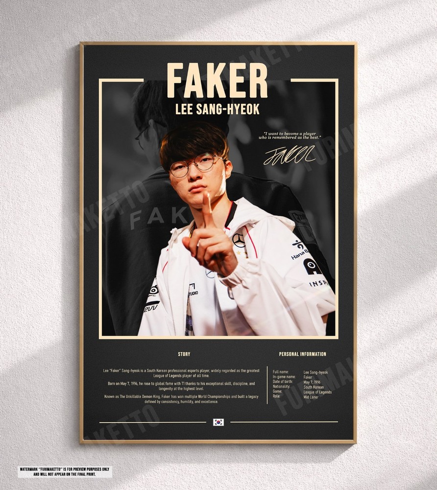 Faker - Canvas Print Poster Esport LOL League of Legends Stats Bio Wall Art