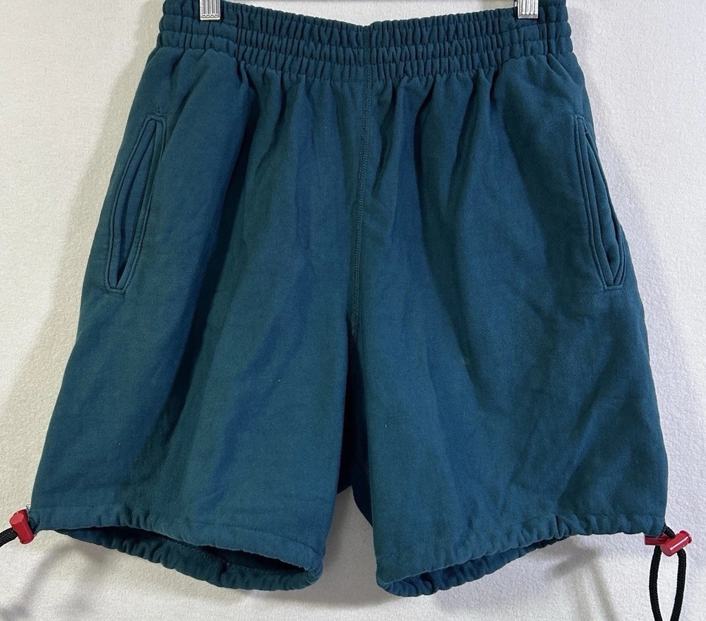 Vtg Lands End Sport Fleece Shorts Womens M Green Pull On Cotton Pockets Gorp