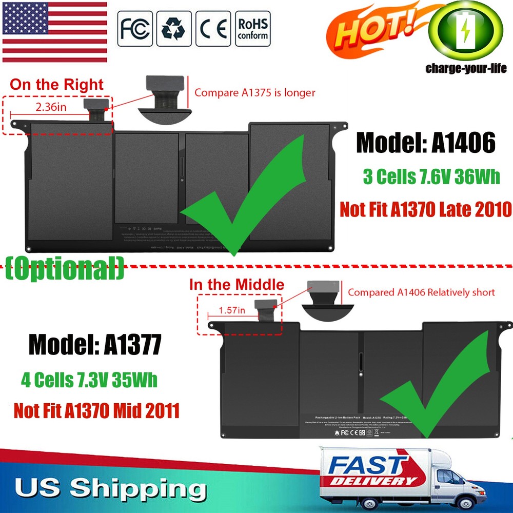 A1406 Battery for MacBook Air 11''A1370 Late 2010 Mid 2011 A1465 Mid 2012 /A1375