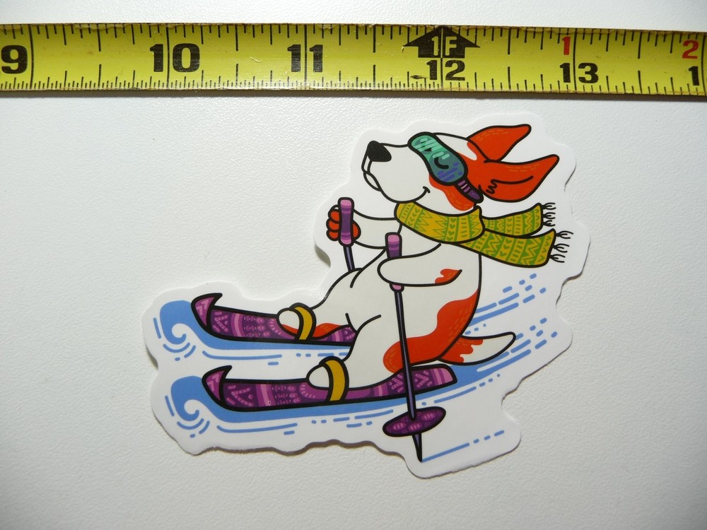 WINTER SPORTS DOG SKIING DOWN HILL DECAL STICKER RESORT PLAY FUN SNOW