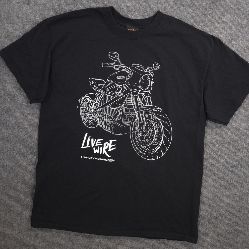 Harley Davidson T Shirt Mens L Black Live Wire Big Motorcycle Print Crewneck Tee