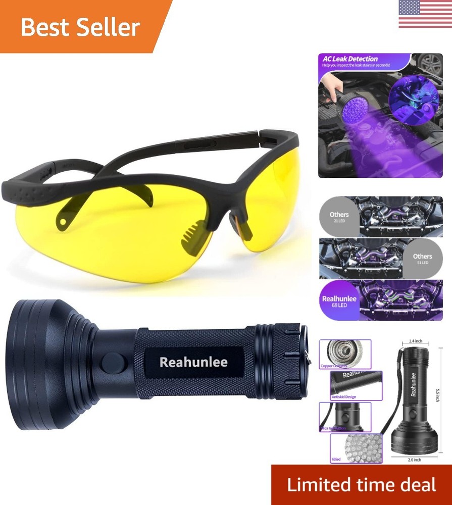 Pro 68 LED Auto AC Leak Detector Flashlight Kit with UV Glasses - High Accuracy-image