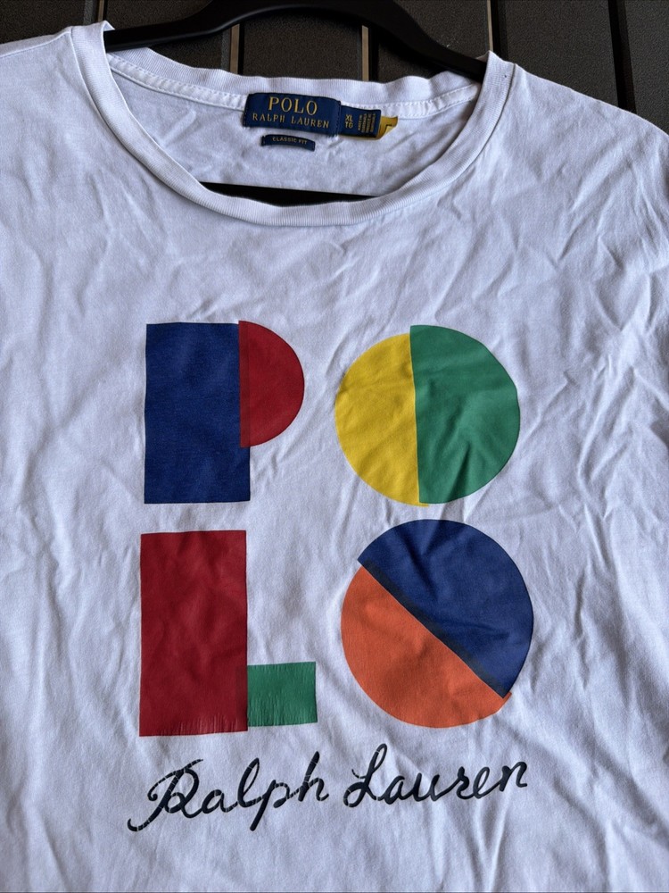 Polo Ralph Lauren Shirt Mens XL White Colorblock Logo Short Sleeve Tee Colorful