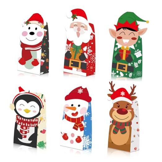 Christmas Gift Bags, 24 Pack 6 Different Designs of Christmas Treat Bags,