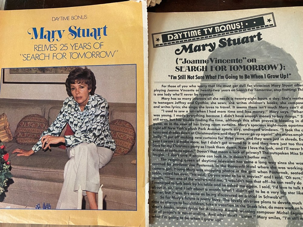 Mary Stuart, Search For Tomorrow, Two Page Vintage Clipping