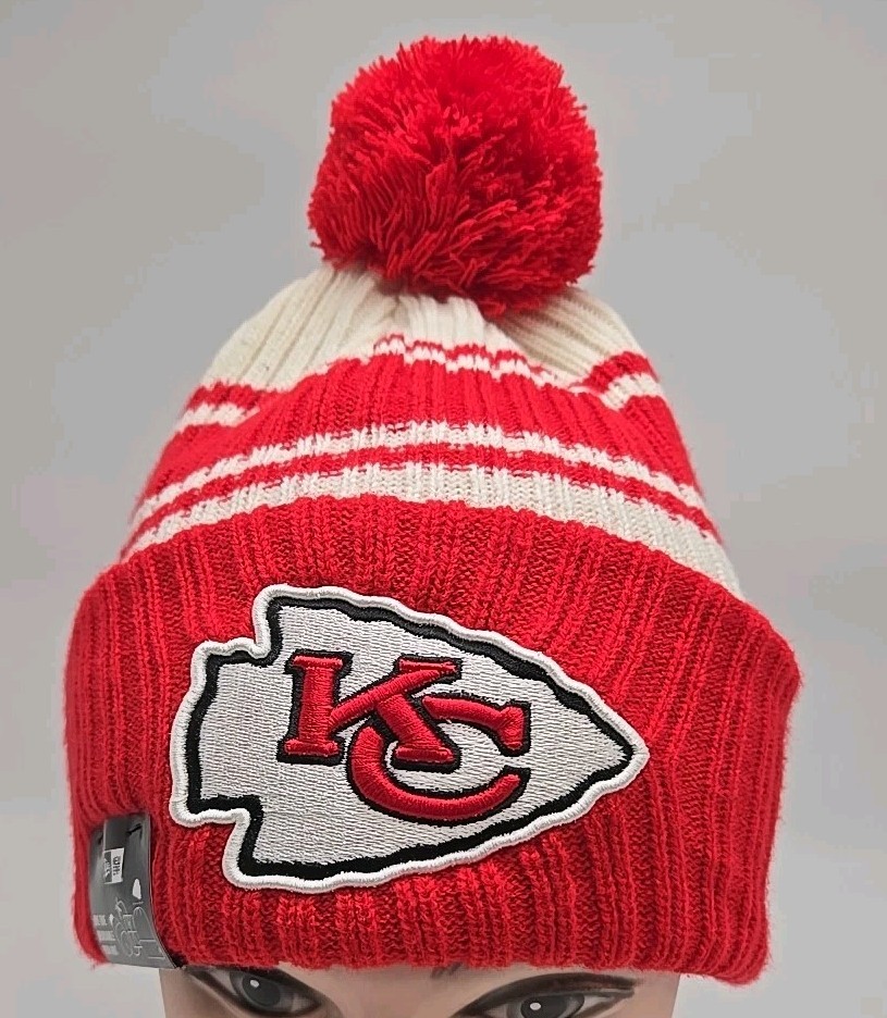 Kansas City Chiefs NEW ERA Knit Pom Beanie Hat NFL Authentic Red White Black