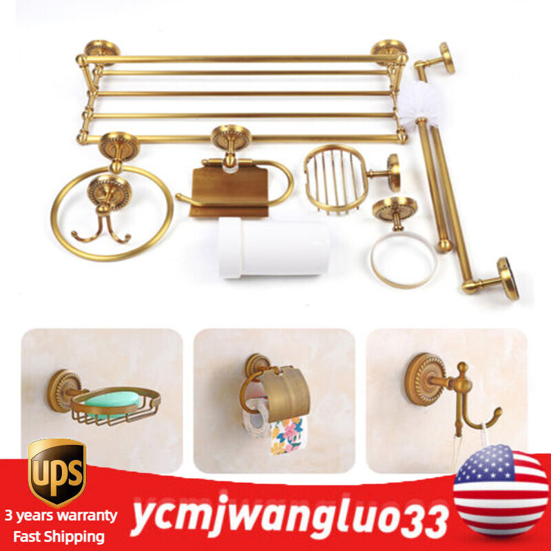 7PCS Vintage Gold Copper Bathroom Hardware Set with Towel Bar Kit