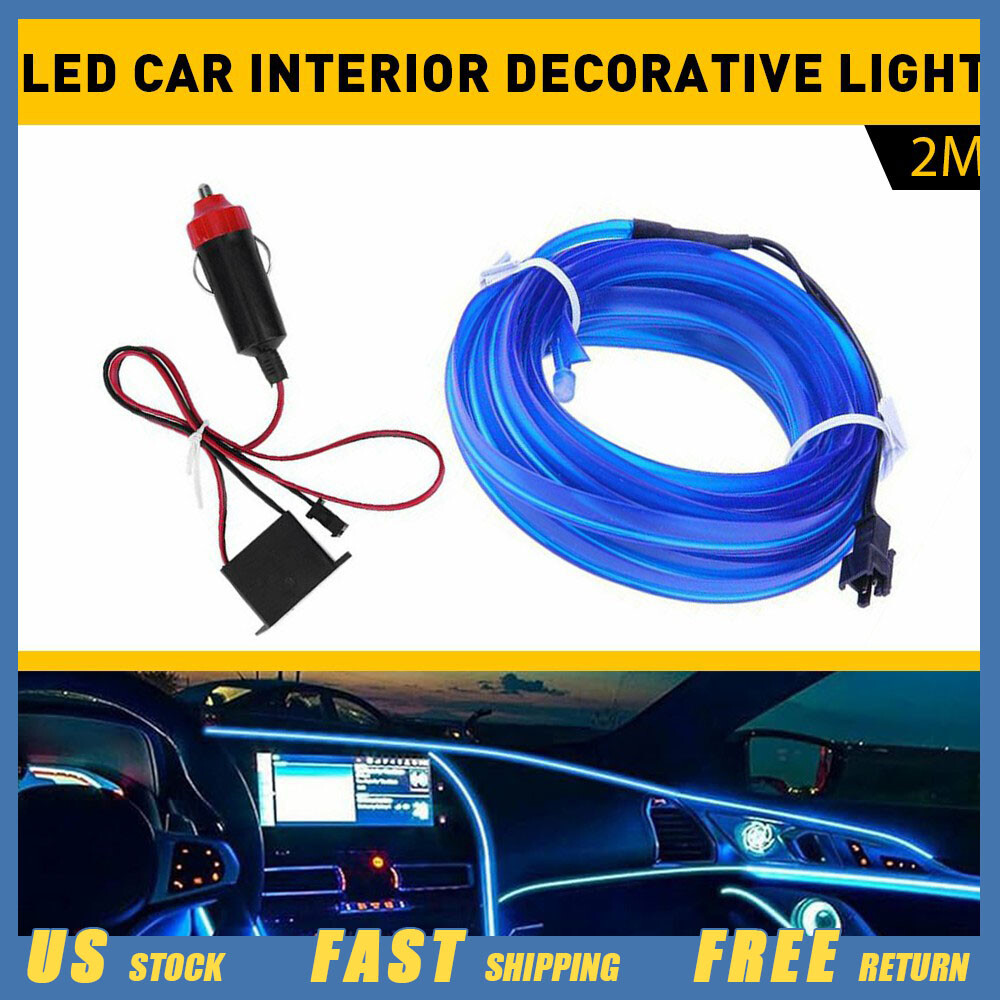 Blue Car LED Interior Atmosphere Decorative Strip Wire Light Lamp Accessories 2m